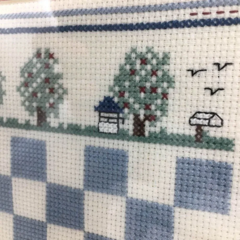Vintage 1988 Handmade Friend Checkerboard Finished Cross Stitch Framed & Matted